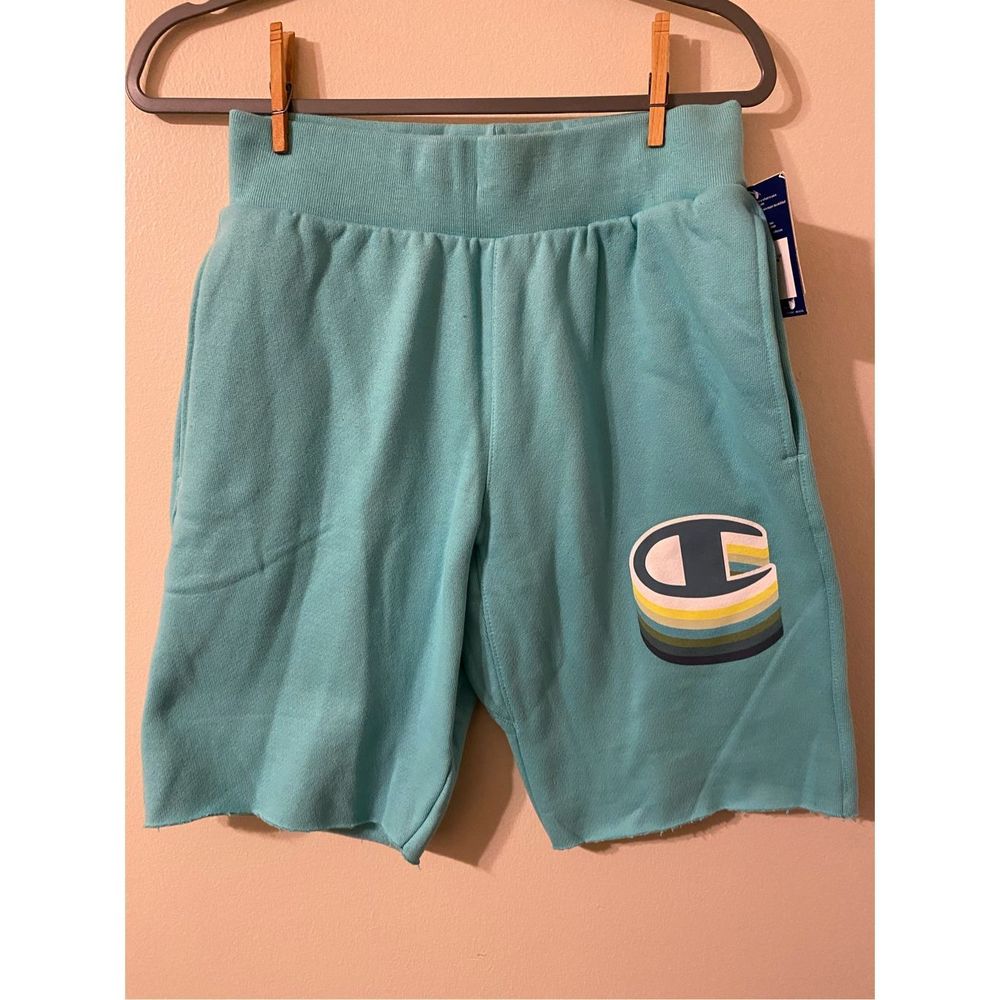 New NWT Champion Men's Puff C Reverse Weave Cut-Off Sweat Shorts 10" Teal‎ Small